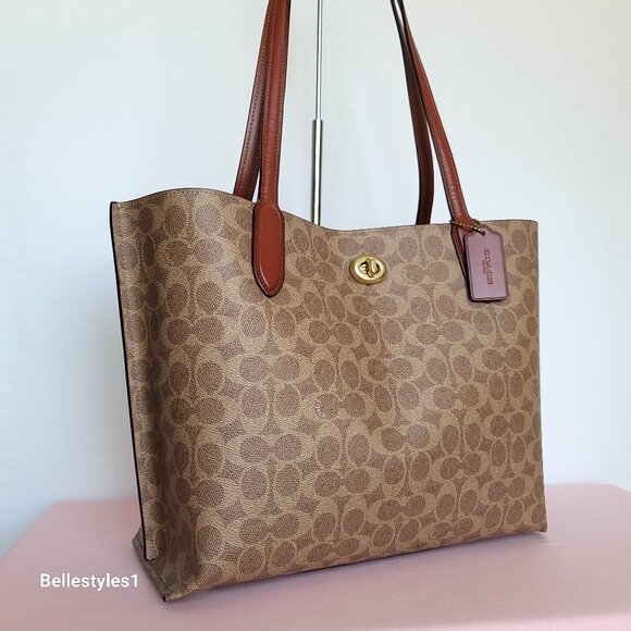 COACH Willow Large Tote In Signature Canvas with Interior Zip Pocket- Tan Rust⭐ - Picture 6 of 16